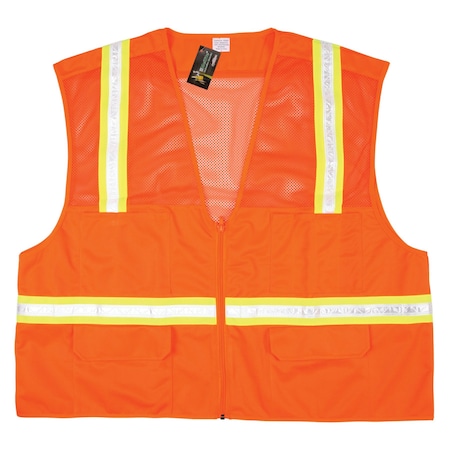 Mcr Safety Polyester, Zipper Closure, 4 Outside Pockets, Fluorescent Orange, Size M HS201VM